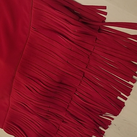 EUC Adrianna Papell Red Double Fringe Hem Sleeveless Cocktail Dress - Picture 7 of 14